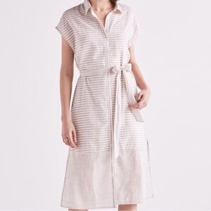 Lucky Brand Beige Striped Midi Dress